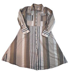 Anthropologie The Odells Stripe Shirt Dress Midi Button Front Boho Size L